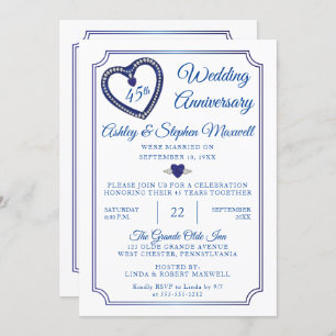 Sapphires Diamonds 45th Wedding Anniversary Party Invitation