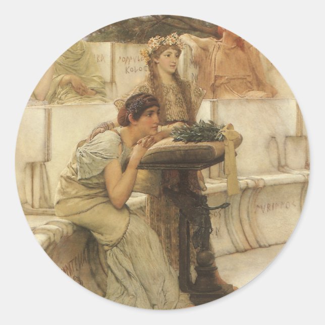 Sappho and Alcaeus by Sir Lawrence Alma Tadema Classic Round Sticker (Front)