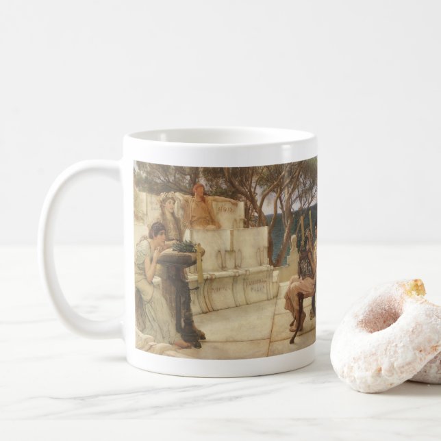 Sappho and Alcaeus by Sir Lawrence Alma Tadema Coffee Mug (With Donut)