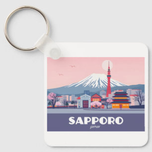 Sapporo Japan Hokkaido Cityscape Pastel Travel Key Ring