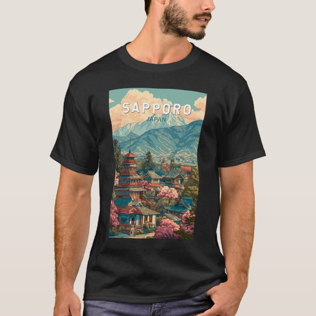 Sapporo Japan Travel Art Vintage T-Shirt (Front)