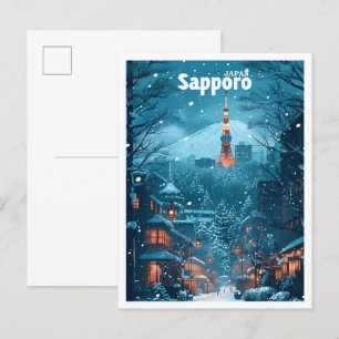 Sapporo Japan Vintage Art Travel Illustration Postcard