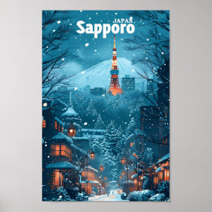 Sapporo Japan Vintage Art Travel Illustration Poster
