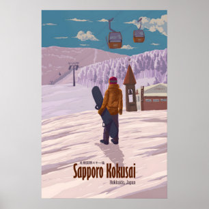 Sapporo Kokusai Japan Snowboarding Travel Poster