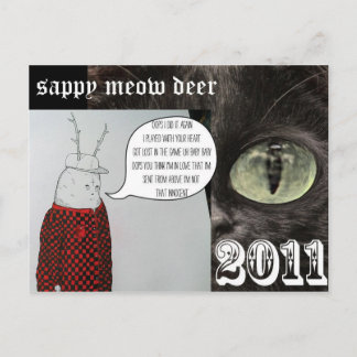 sappy meow deer holiday postcard