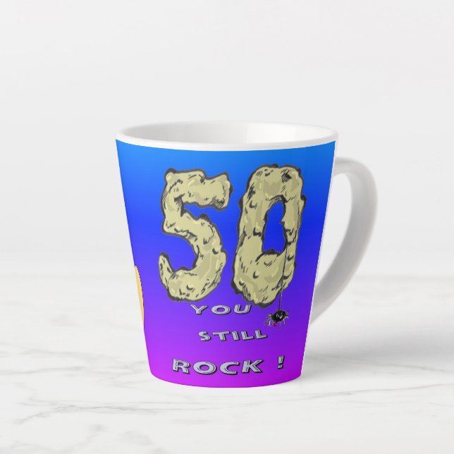 Sara 50th Anniversary Hearts Blue Purple Latte Mug (Right Angle)