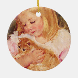 Sara Holding a Cat (by Mary Cassatt) Ceramic Ornament