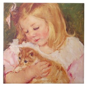 Sara Holding a Cat (by Mary Cassatt) Ceramic Tile