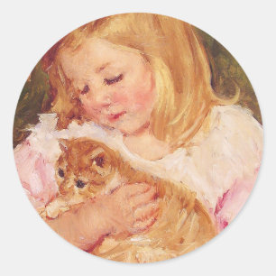 Sara Holding a Cat   Mary Cassatt Classic Round Sticker