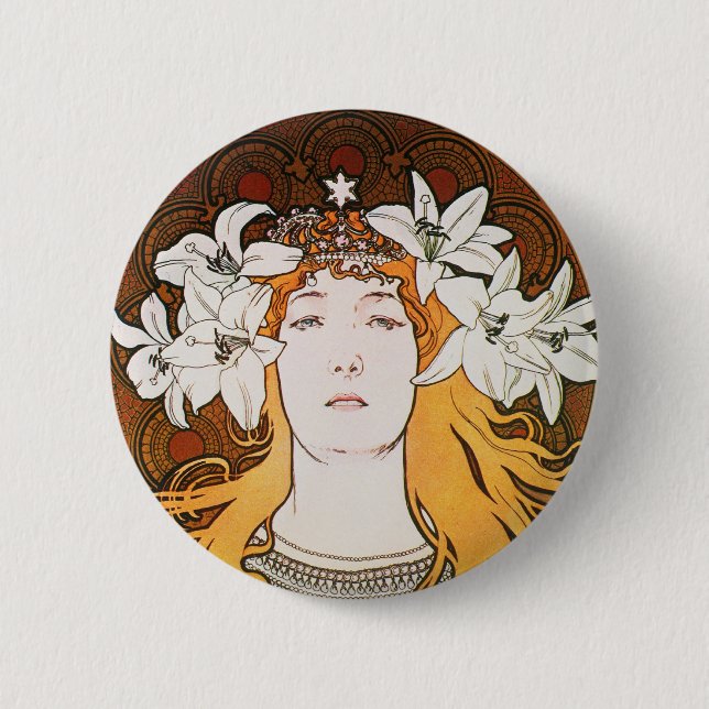 Sarah Bernhardt, Mucha 6 Cm Round Badge (Front)