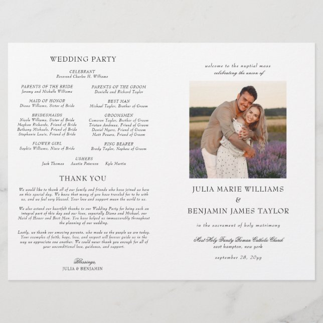 Sarah Catholic Wedding Mass Ceremony Program (Front)