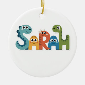 Sarah Dinosaur Name  Cute Dino Letters Design Ceramic Ornament