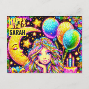 SARAH ~ HAPPY BIRTHDAY ~  3D Rainbow Girl ~ Postcard