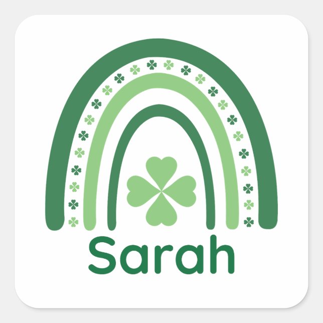 Sarah Name Clover Boho Rainbow Square Sticker (Front)
