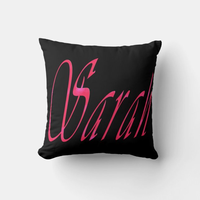 Sarah, Name, Logo, Black Throw Cushion. Cushion (Front)