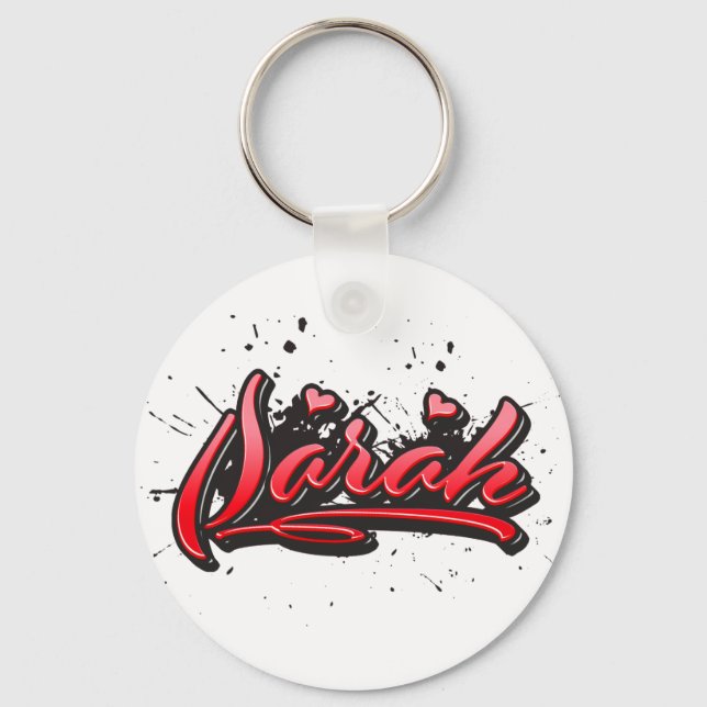 Sarah red Heart Graffiti Schlüsselanhänger Key Ring (Front)
