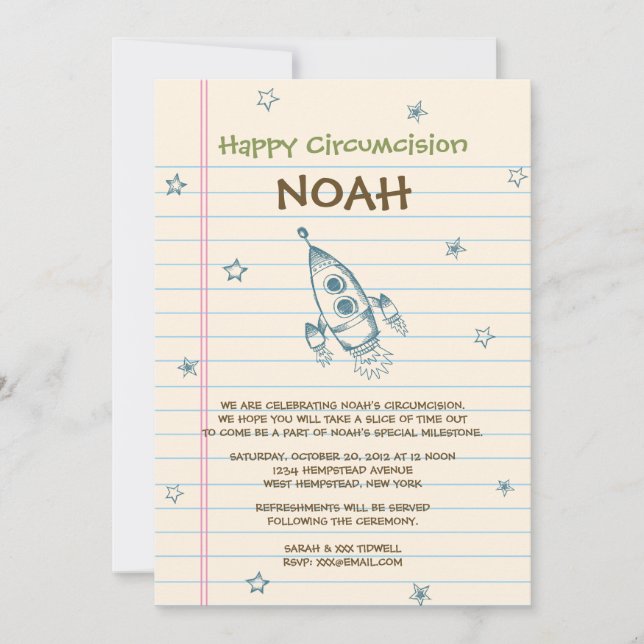 Sarah Tidwell Rocket Bris/Circumcision Invitation (Front)