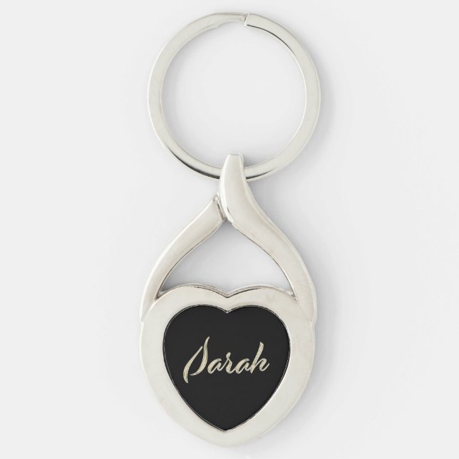 Sarah white gold Handwriting key Key Ring (Front)