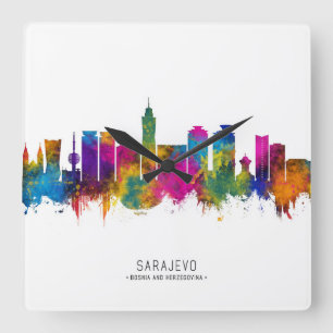 Sarajevo Bosnia and Herzegovina Skyline Square Wall Clock