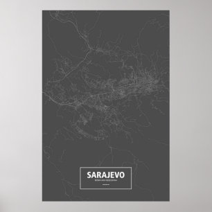 Sarajevo, Bosnia and Herzegovina (white on black) Poster