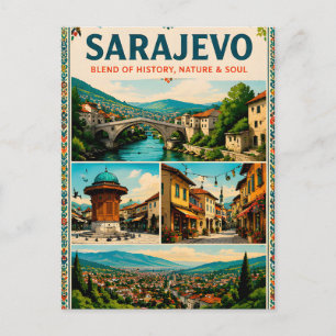 🗺️ Sarajevo Landmarks Travel Memory Collage Displ Postcard