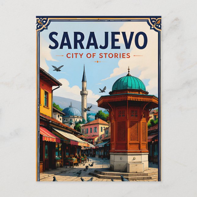 ⛲ Sarajevo Old Bazaar Landmark Travel Keepsake Postcard (Front)