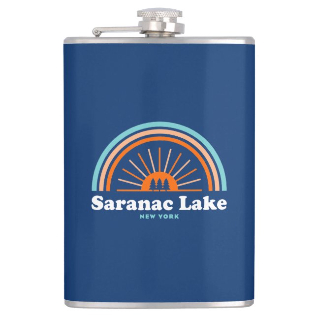 Saranac Lake New York Rainbow Hip Flask (Front)