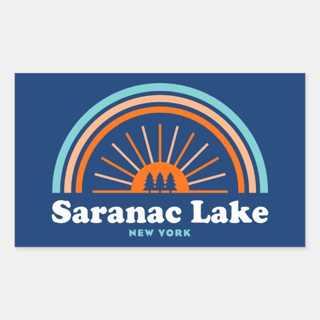 Saranac Lake New York Rainbow Rectangular Sticker (Front)