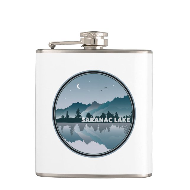 Saranac Lake New York Reflection Hip Flask (Front)