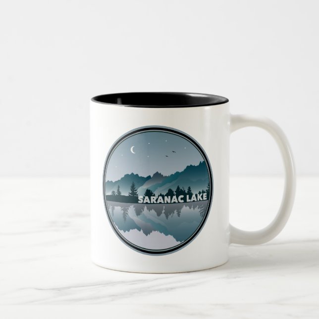 Saranac Lake New York Reflection Two-Tone Coffee Mug (Right)