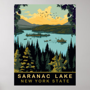 Saranac Lake, NY, Vintage Travel Poster