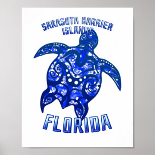 Sarasota Barrier Florida Vacation Tribal Turtle Poster
