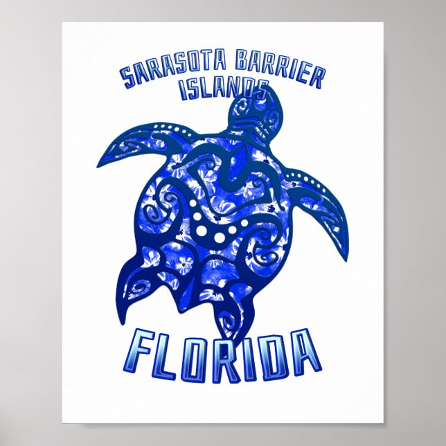 Sarasota Barrier Florida Vacation Tribal Turtle Poster (Front)