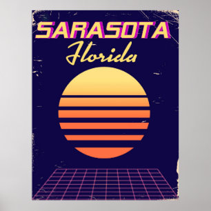 Sarasota Florida 1980s vintage travel print. Poster