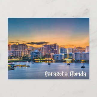 Sarasota, Florida Downtown and Boats at Sunset Postcard
