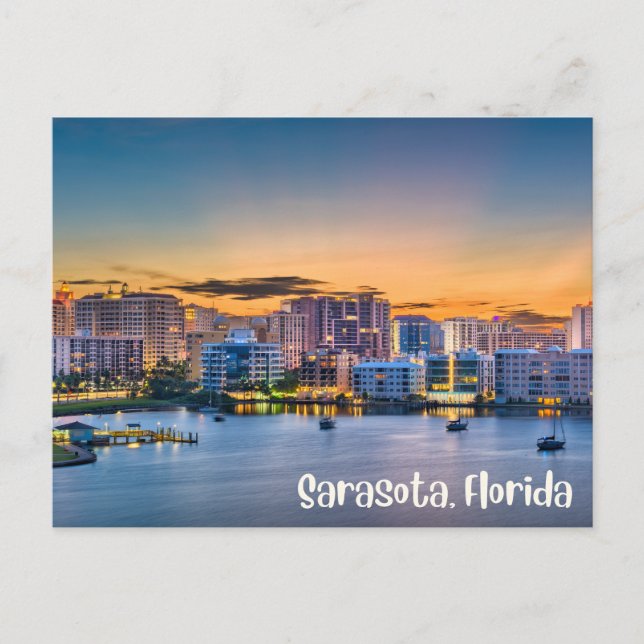 Sarasota, Florida Downtown and Boats at Sunset  Postcard (Front)