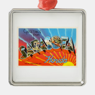 Sarasota Florida FL Old Vintage Travel Souvenir Metal Tree Decoration