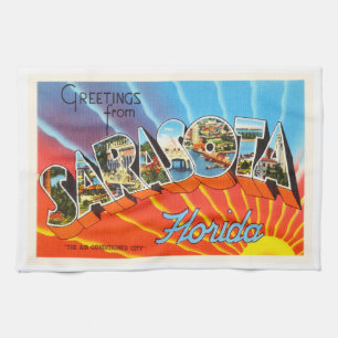 Sarasota Florida FL Old Vintage Travel Souvenir Tea Towel