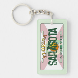 Sarasota Florida flag license plate keychain