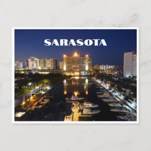 Sarasota Florida night view of boats in the marina Postcard