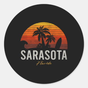 Sarasota Florida Retro Surfer Vintage Beach Men Wo Classic Round Sticker