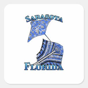 Sarasota Florida Vacation Tribal Stingray Square Sticker