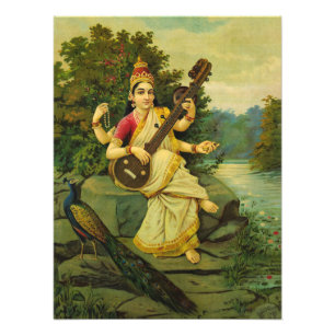 Saraswati, Goddess of Music by Raja Ravi Varma Photo Print
