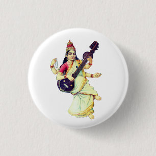 Saraswati, Hindu Goddess 3 Cm Round Badge