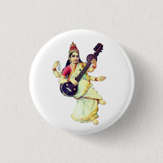 Saraswati, Hindu Goddess 3 Cm Round Badge