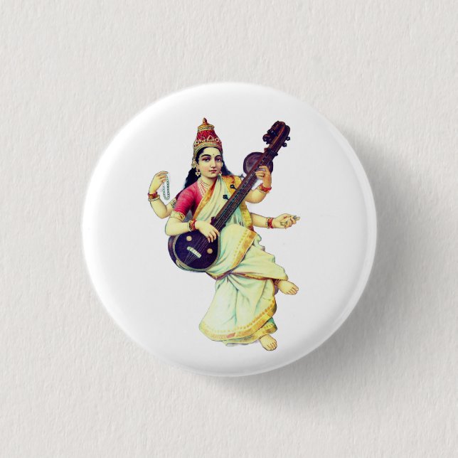 Saraswati, Hindu Goddess 3 Cm Round Badge (Front)
