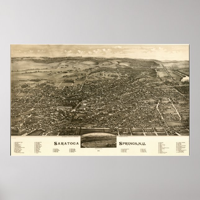 Saratoga Springs New York 1888 Antique Panorama Poster (Front)