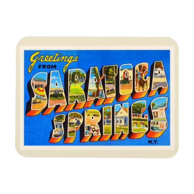 Saratoga Springs New York NY Old Travel Souvenir Magnet (Horizontal)