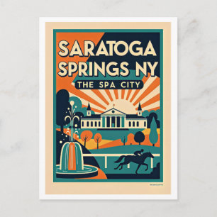 Saratoga Springs NY Retro Travel  Postcard