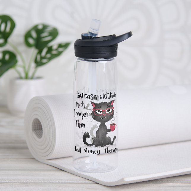 Sarcasm & Attitude Funny Cat Lover Gift  Water Bottle (Yoga (Rotated))